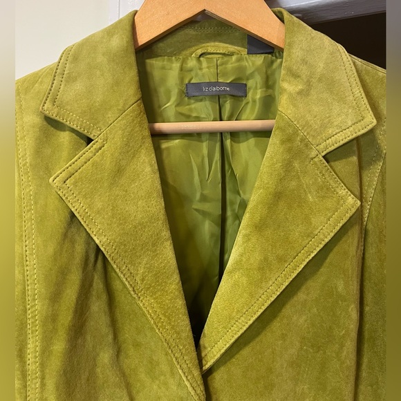 Y2K Women’s 100% Suede Leather Blazer Jacket Retro Lime Green Size 2X - Picture 2 of 15